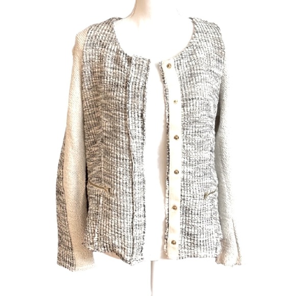 Anthropologie Cartonnier Sweater Glimmered Metallic Tweed Knit snap closure Med - Picture 5 of 13